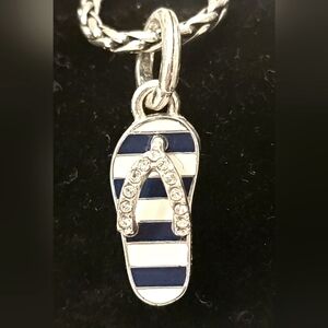 Brighton charm with crystal detail Flip Flop. Silver-tone Navy & White